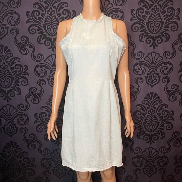 Cheap Monday Marie Women’s Medium Denim Sleeveless Midi Dress Fringe Hem - Picture 1 of 8